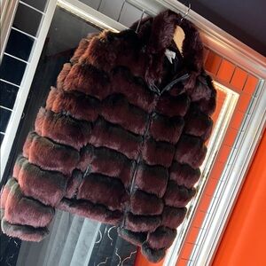 Brand New Caché XL Midnight Black & Royal Burgundy Leather Trim Superstar jacket